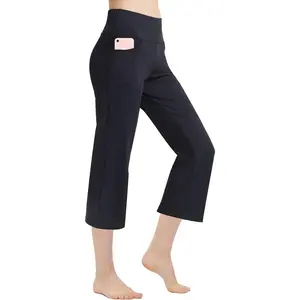 Women's Yoga Capri Pants with Pockets Flare Workout Lounge Bootleg Leggings Bootcut Crop Exercise Pants
