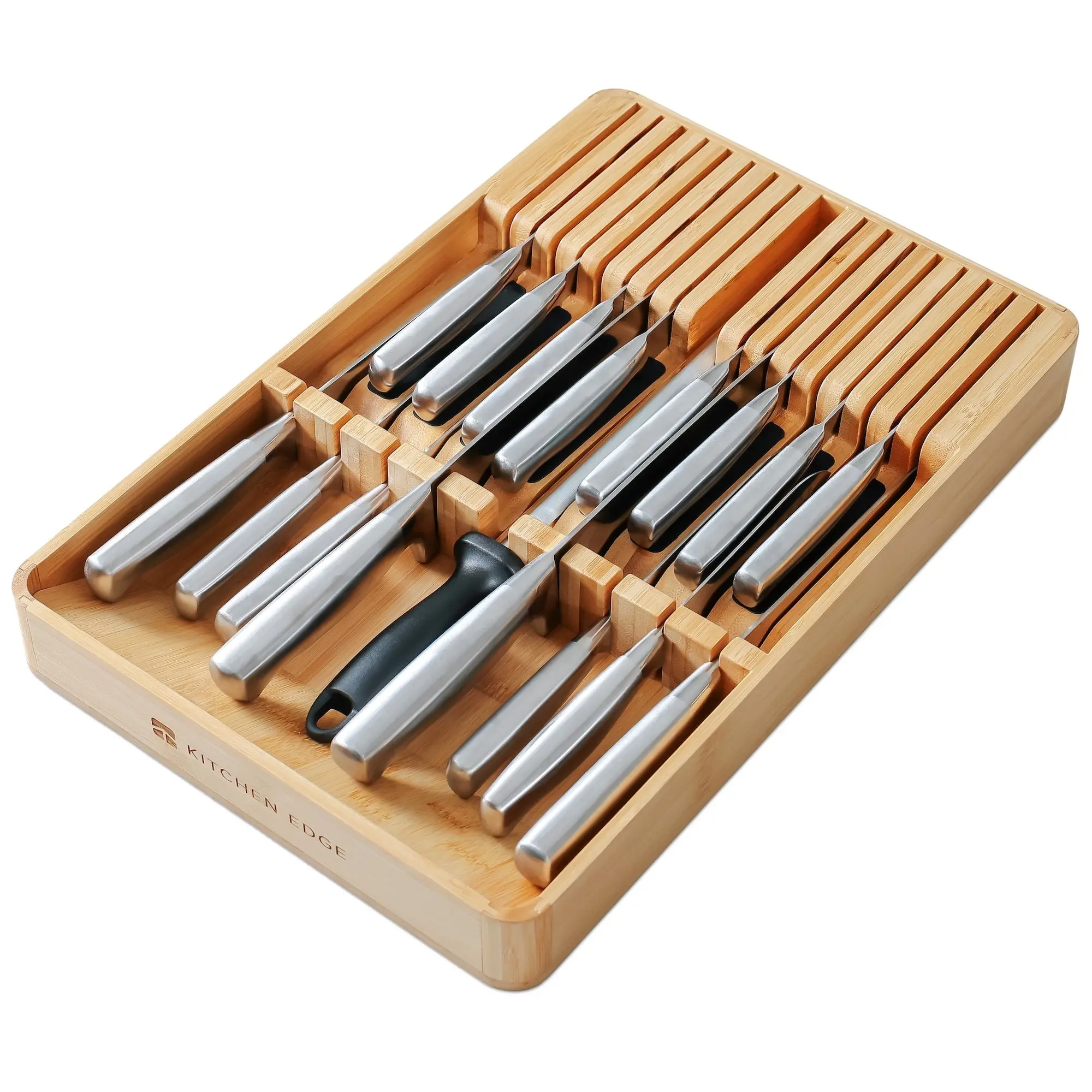 17 Slot Knife Drawer Organizer - Natural Bamboo 17 Slot Knife Drawer Organizer - Natural Bamboo