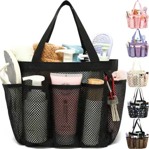 Mesh Shower Caddy Portable for College Dorm Room Essentials, Odorless Polyester Large Shower Tote Bag with Dual Handles, 8-Pocket Quick-Dry Toiletry Organizer for Travel, Beach, Camping, Gym