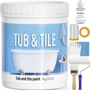 Tub and Tile Refinishing Kit, Quick-Dry Tile Paint for Wall & Floor, Sink Bathtub Paint for Bathroom, Kitchen, Toilets, Water Based, Semi-Gloss White, 50-55sq.ft, 33oz