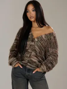 Women's Oversized Textured Cardigan, Casual Fuzzy Knitwear, Womenswear, Drop Shoulder, Comfort, Christmas, Holiday Gift, Winter Clothes