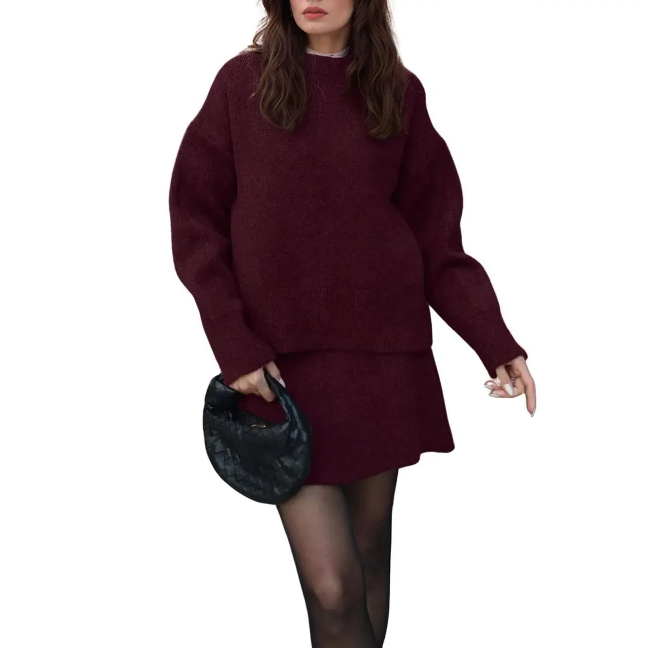 CHARTOU Women Sweater Skirt Sets 2 Pieces Outfits Loose Fit Pullover Sweater Knitted Mini Skirt, Y2k, Jumper
