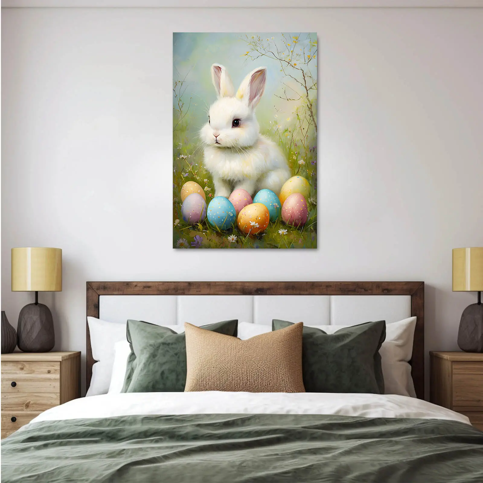 Easter Bunny Canvas Wall Mural College Style Y2K Room Decor Poster with Bunny and Easter Eggs Exquisite Art Print High-Quality Home Decor Stylish Wall Decoration Poster