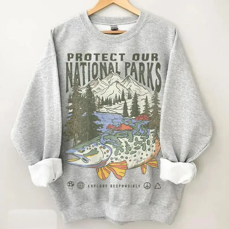 90s National Parks Unisex Sweatshirt Granola Girl Shirt Respect the Local Wildlife Pullover Hiking Camping Clothes Wanderlust Shirt, Gift for Him for Her