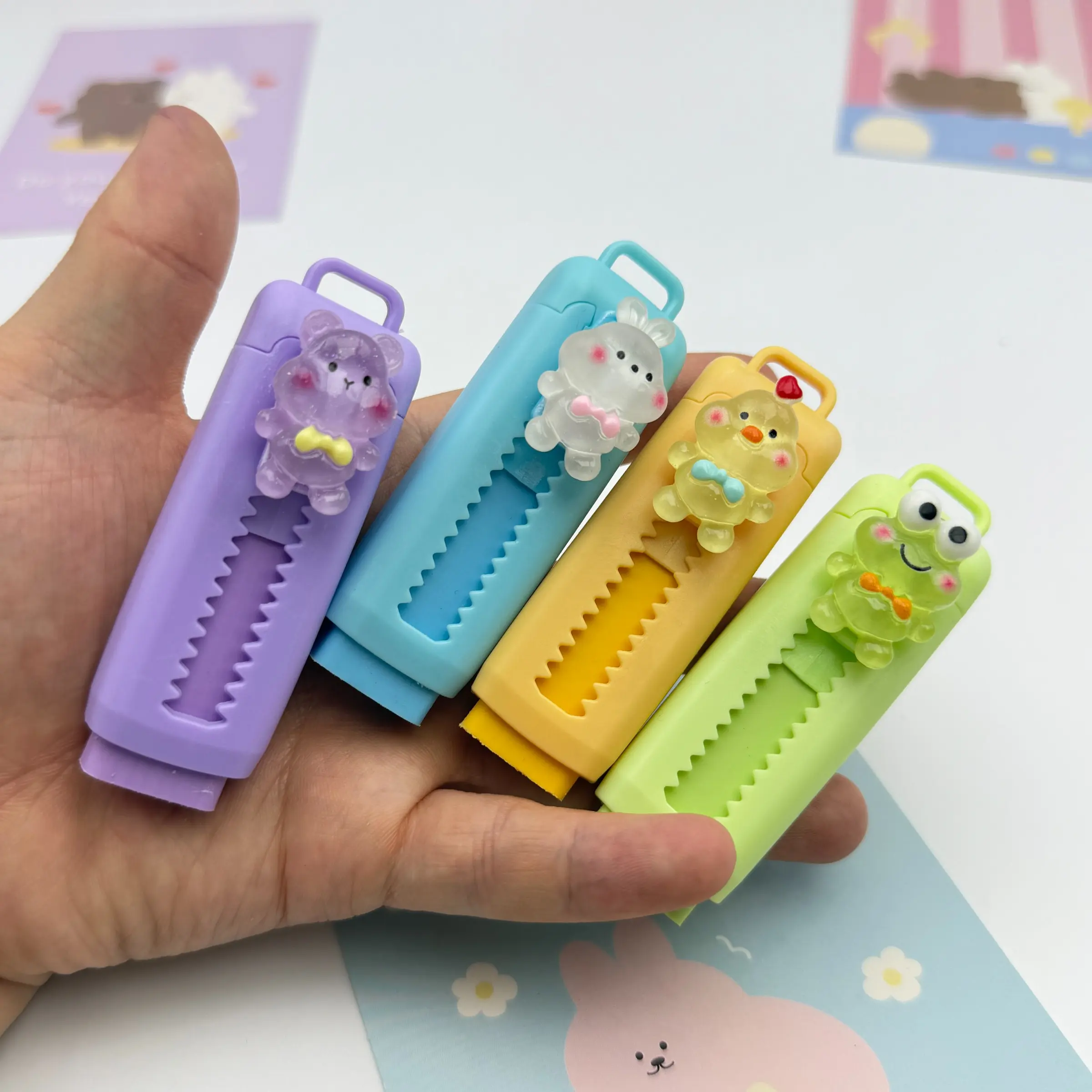 5/10pcs Stretchable Erasers, Cute Animal Shapes, Frog Chicken Design, Correction Tools, Office Supplies, Surprise Gifts, Christmas Presents