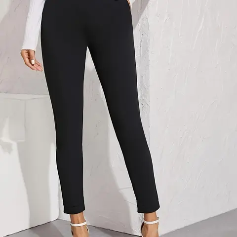 Women's Plain Woven High Waist Split Hem Slim Fit Pencil Pants, Elegant Minimalist Comfy Pocket Trousers Business Casual Slacks for Work Office Business, Ladies Pocketed Bottoms for Summer