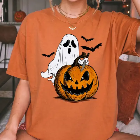 Women's Comfort Colors 1717 Round Neck Short Sleeve Casual Comfy Tee - Fall Halloween T-Shirts Grab Bag (2 Inside), T-Shirts for Women Daily Wear