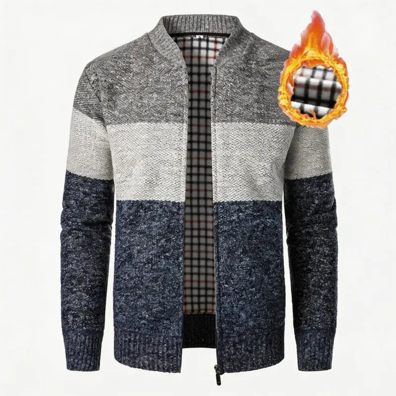 Men's Colorblock Fleece-Lined Thick and Strong Casual Jacket - Long Sleeved, Medium Length Pull-On Autumn/Winter Coat, Foldable Menswear Top, Casual Men's Fleece Jackets