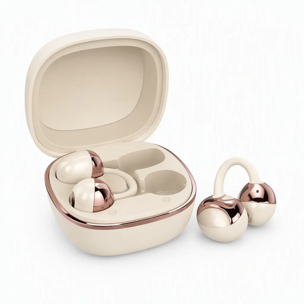 Q11-M Elegant Rose Gold & Cream Wireless Earbuds with Charging Case for Superior Audio Experience Headphone Headset