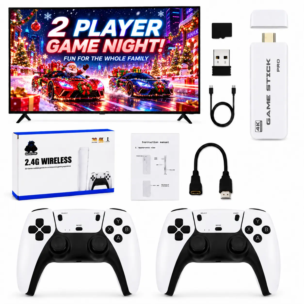 M15 Plus Retro Game Stick USB - 2026 Plug & Play Home Video Game Console, 2 Wireless Button Controllers, Cool Gadgets Vintage Gadgets Unique Gifts for Man Mens Gifts for Adults (Birthday, Holiday Parties) Compatible with TV/PC/Monitor, Retro Games, 2 Cont