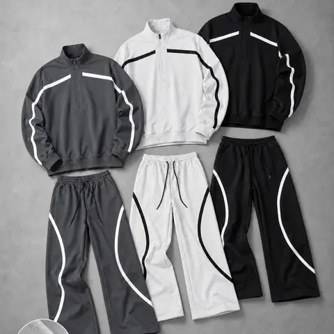 Men’s 2-Piece American-Style Striped Athletic Set - Half-Zip Stand Collar Sweatshirt & Long Pants, Ideal for Gifting, Appreciation Gift, Meaningful Gift, Athleisure Street Fit, Two Piece Sets