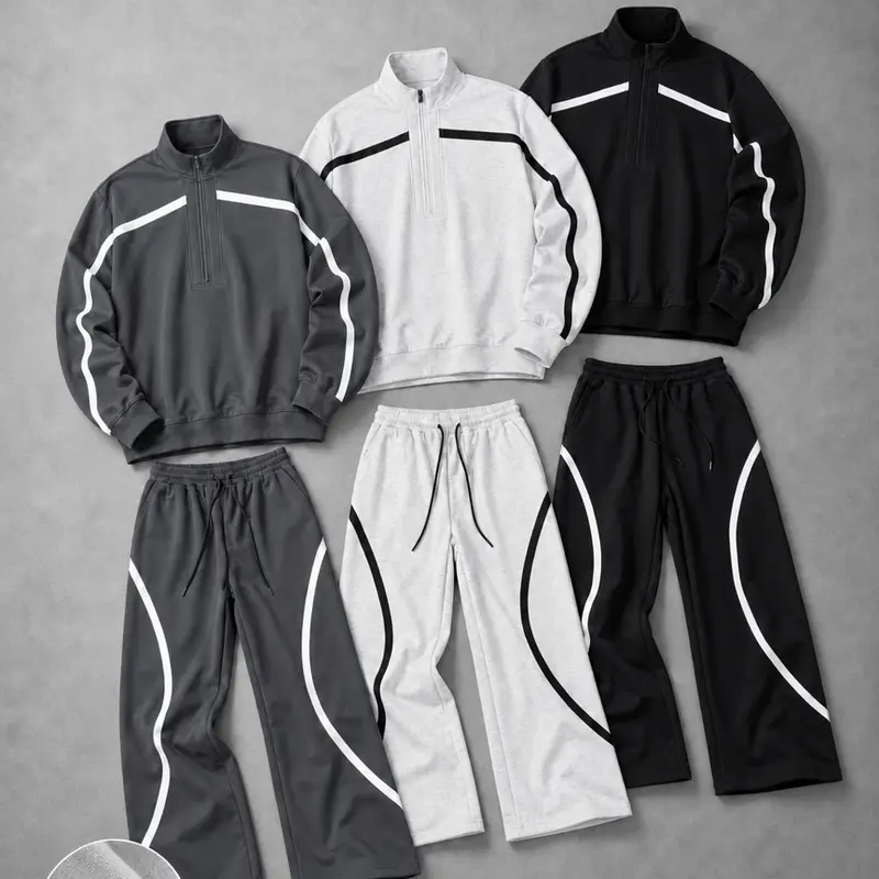 Men’s 2-Piece American-Style Striped Athletic Set - Half-Zip Stand Collar Sweatshirt & Long Pants, Ideal for Gifting, Appreciation Gift, Meaningful Gift, Athleisure Street Fit, Two Piece Sets