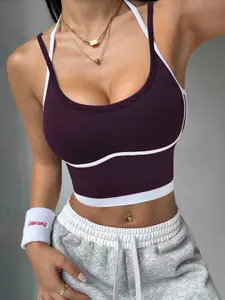Women's Sporty Two-Piece Colorblock Sports Bra with Pads, Backless Yoga Top, Wearable Shockproof Fitness Bra, All Seasons, Yoga Activewear, Stretch Sports Bra, Workout Bra, Yoga Bras