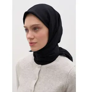 Solid Viscose Cotton Square Hijab - Black