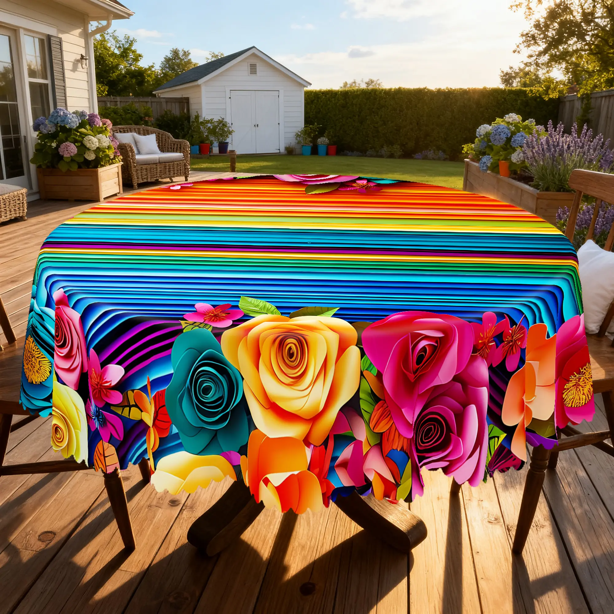 BOOPBEEP Mexican Carnival Theme Printed Tablecloth, Colorful Mexican Flower Design, Day of the Dead, Cinco de Mayo Decor, Holiday Party Decor, Camping Picnics,  Kitchen Accessories, Room&Outdoor Decor, Gift To Friend, Rectangular&Round Table Cover