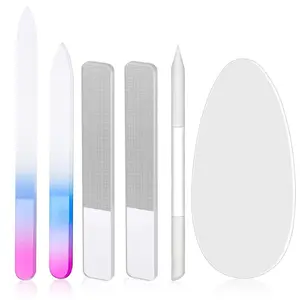 6 Pcs Glass Nail File and Nail Shiner Set Manicure Pedicure Glass File Buffer Cuticle Trimmer Nano Finger Nano Foot Scrubber Callus Remover Foot Care Pedicure Fingernails Toenail (Blue Purple)