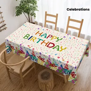 Happy Birthday Polka Dot & Hat Pattern Tablecloth - Wrinkle-Free Polyester Cover for Indoor/Outdoor Celebrations, for Spring