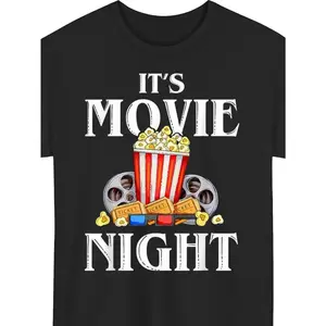 Men’s & women’s movie night popcorn movie reel unisex 100% cotton T-shirt, soft, all-season casual streetwear essential, versatile all-season style — 220 g