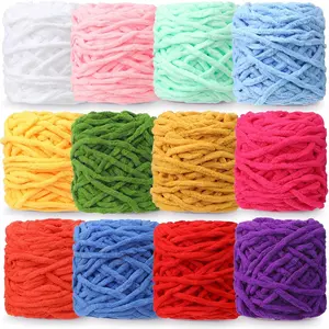 12 Pack Chunky Chenille Yarn for Crocheting Soft Thick Fluffy Yarn for Hand Knitting Bulky  Blanket Plush for Weaving DIY Crafts Each 3.5 oz 55 Yards (Chic Colors)