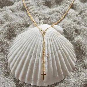 DAINTY GOLD ROSARY CROSS NECKLACE | 18K Gold Filled Non Tarnish - Designed to keep your energy grounded and protected