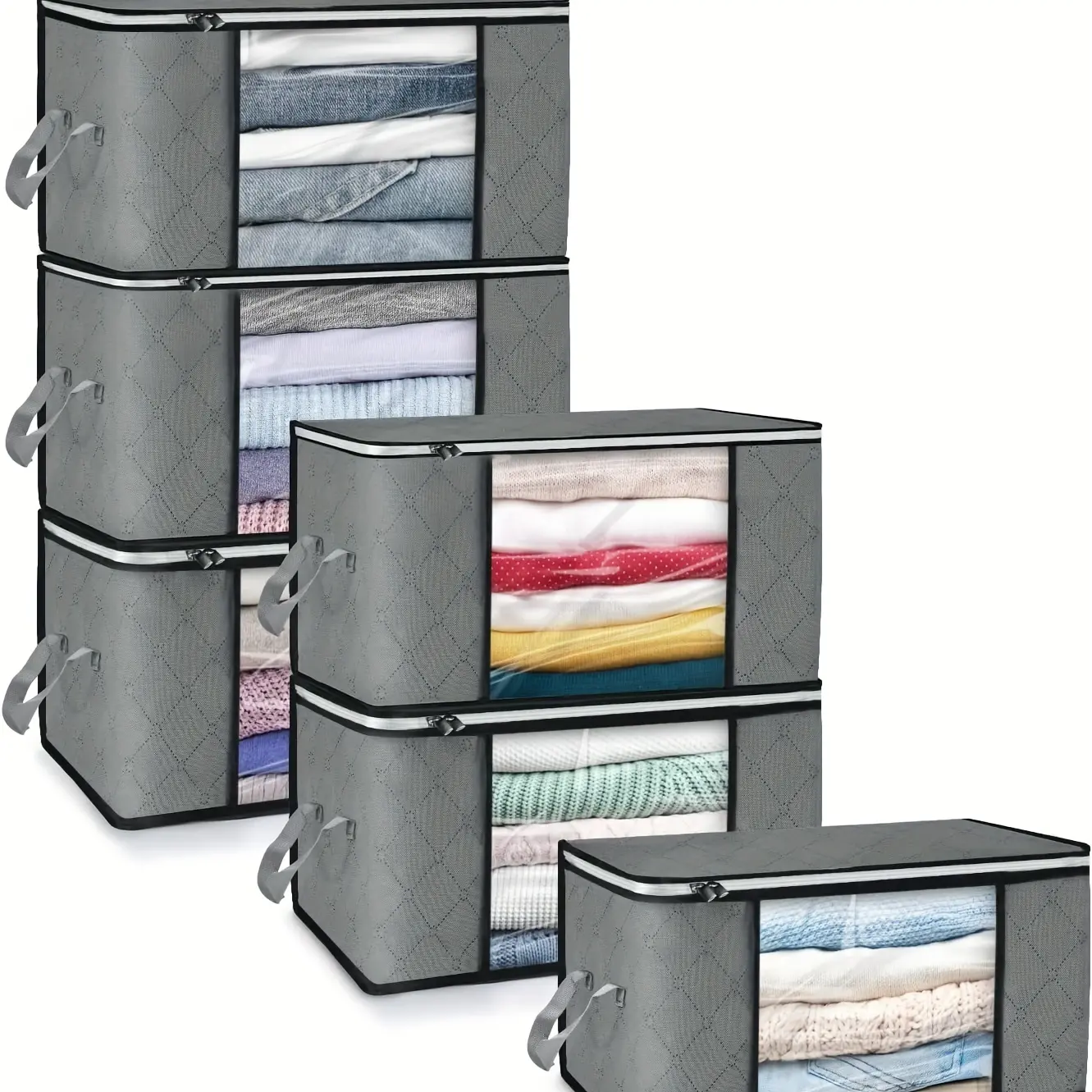 6-Pack Foldable Clothes & Blanket Storage Cubes with Flip-Top Lids - Durable Polyester Square Organizers for Wardrobe, Under Bed, Travel | Multi-Use Space-Saving Storage Bins