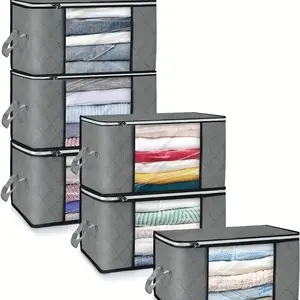 6-Pack Foldable Clothes & Blanket Storage Cubes with Flip-Top Lids - Durable Polyester Square Organizers for Wardrobe, Under Bed, Travel | Multi-Use Space-Saving Storage Bins