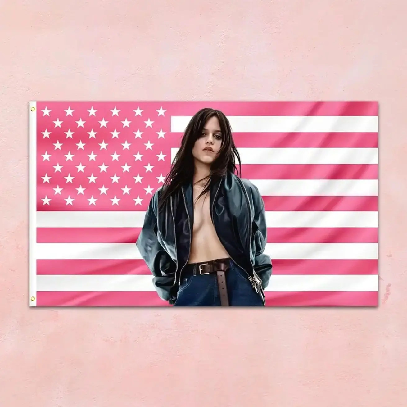 Pink Jenna Ortega Pink 2 Side Flag 3*5Ft Wall Flags Tapestry Custom Color Flag Beautiful Girl Wall Hanging College Dorm Wall Art Home Decor for Bedroom Living Room Decor Gift For Fan Design Banner Christmas Gift