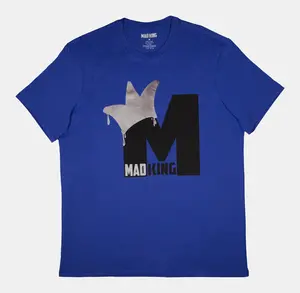 SOLOGO by Mad King Clothing - Fitted Short Sleeve Crew Neck Casual Tee in Deep Blue Pima Cotton with Bold M Logo and Silver Crown Design