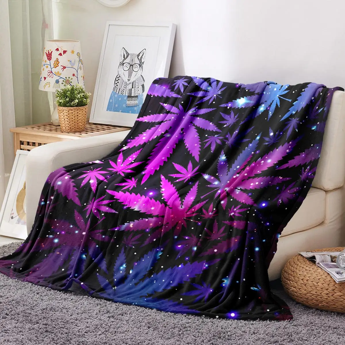 Leaf Print Blanket, Soft Warm Napping Throw, Air-conditioned Room Blanket, Throw Blanket for Sofa, Bed, Couch, Travel, Camping, Car, Office, Home