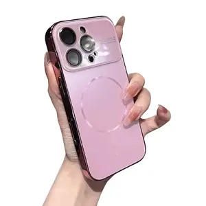 Electroplating Large Window Fine Circle Magnetic Suction Case for iPhone 16 Pro Max AG Frosted Apple 15 All-inclusive 14 Protective Cover Shockproof Blue Screen Protector