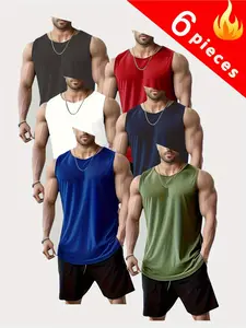 6pcs Men's Quick-Dry Tank Top, Breathable Crew Neck Sleeveless Vest, Ideal for Sports Events, Fitness Training, Ball Games