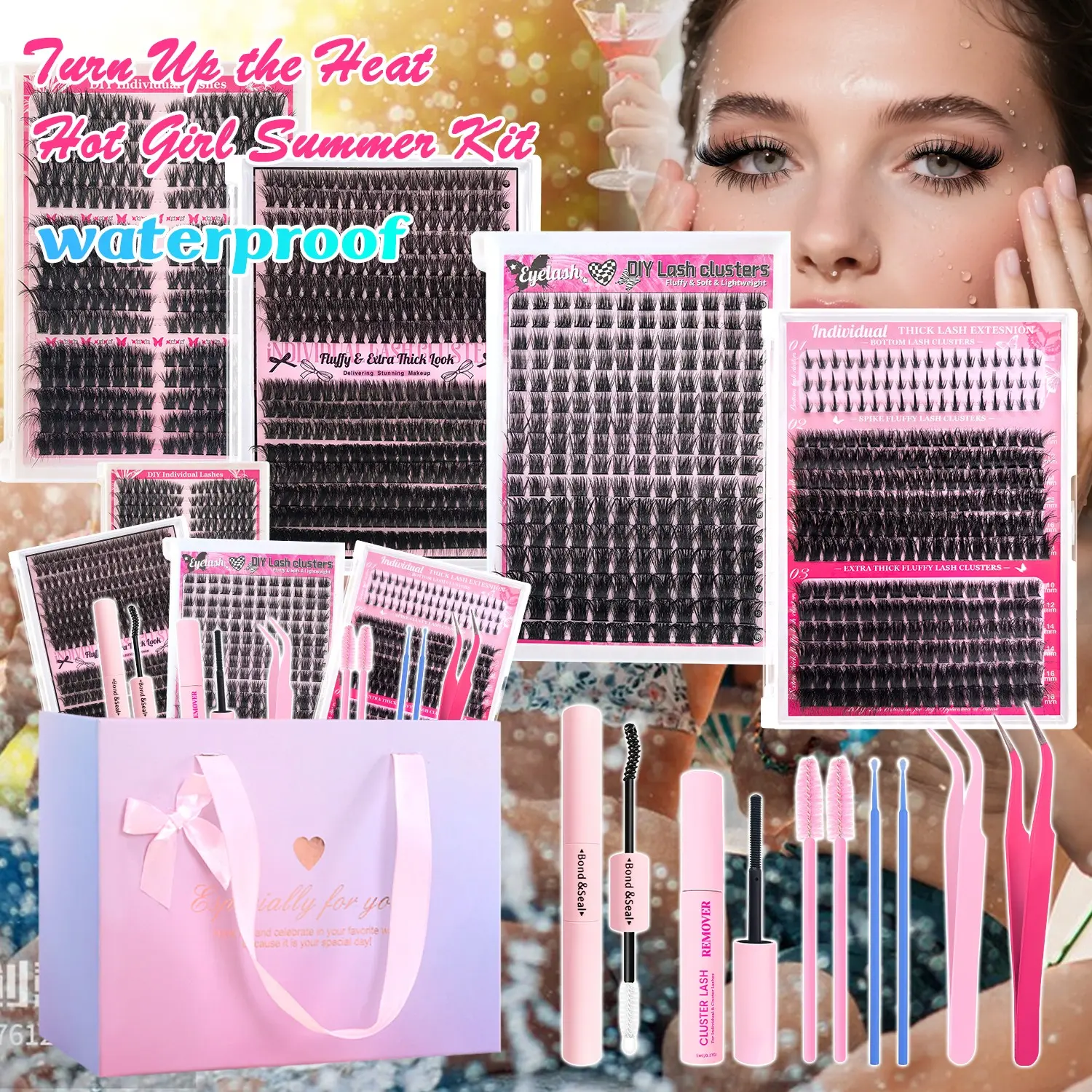 Lashes Clusters, DIY Personal Lashes, DIY Lash Extension Kit, false eyelashes in various styles, Waterproof Individual Lashes, Eyelash Extensions, C-Curl Wispy Lash Clusters DIY at Home