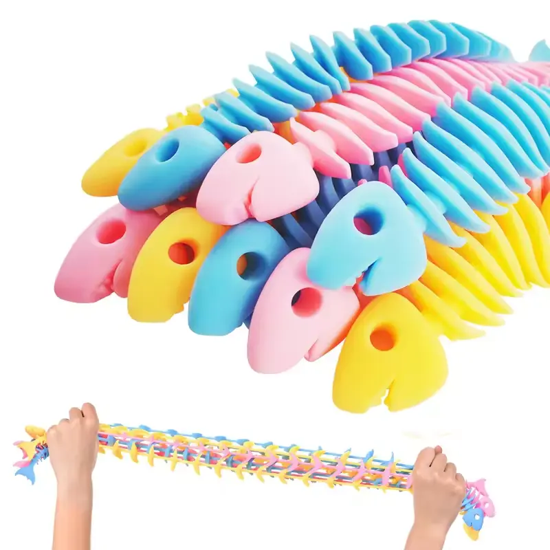Squishy Fidget Toys,Fish Bone Sensory Toys, Muticolor Stretchy Strings Toy for Stress Relief, Tangle Fidget Toy,
