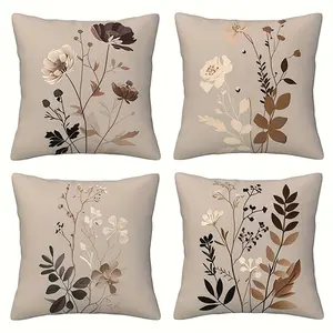 4 sets of modern square plant throw pillows, with zipper closure, machine washable, single-sided design cushion cover, suitable for sofa decoration, living room decoration, soft and comfortable throw pillow cover, without filling material.