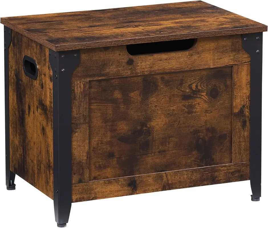 Rustic Brown Iron-Wooden Blanket & Shoe Storage Chest Bench - Stable Furniture with Safety Hinge, Lift-Top, Side Handles, 300lbs High Load Capacity, 15.7"d x 23.6"w x 18.1"h, Assembly Required for Entryway, Bedroom, Supports 300Lbs