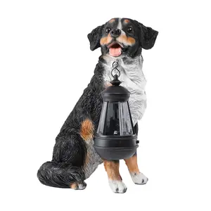 Bernese Mountain Dog Garden Statue with Lantern – Resin Pet Ornament – ​​Waterproof Outdoor Garden Light – Lifelike Dog Sculpture, Ideal for Porches, Patios, and Memorial Gifts – Durable Yard Art Decor
