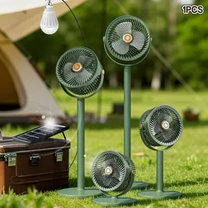 Solar Powered Adjustable Floor Fan, Camping Fan, Portable USB Charging Fan with USB Cable LED Light, 4 Height Settings, 4000mah Battery, Brushless Motor, 5 Speeds, Rechargeable
