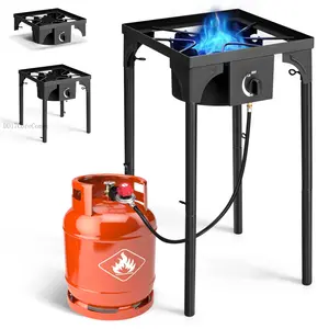 Burner Propane Gas Stove for Outdoor Cooking, 75,000 Camping Cooker with Removable Legs, Temperature Control Knobs for Backyard Cooking, Baking and BurnerDD17CoreComet