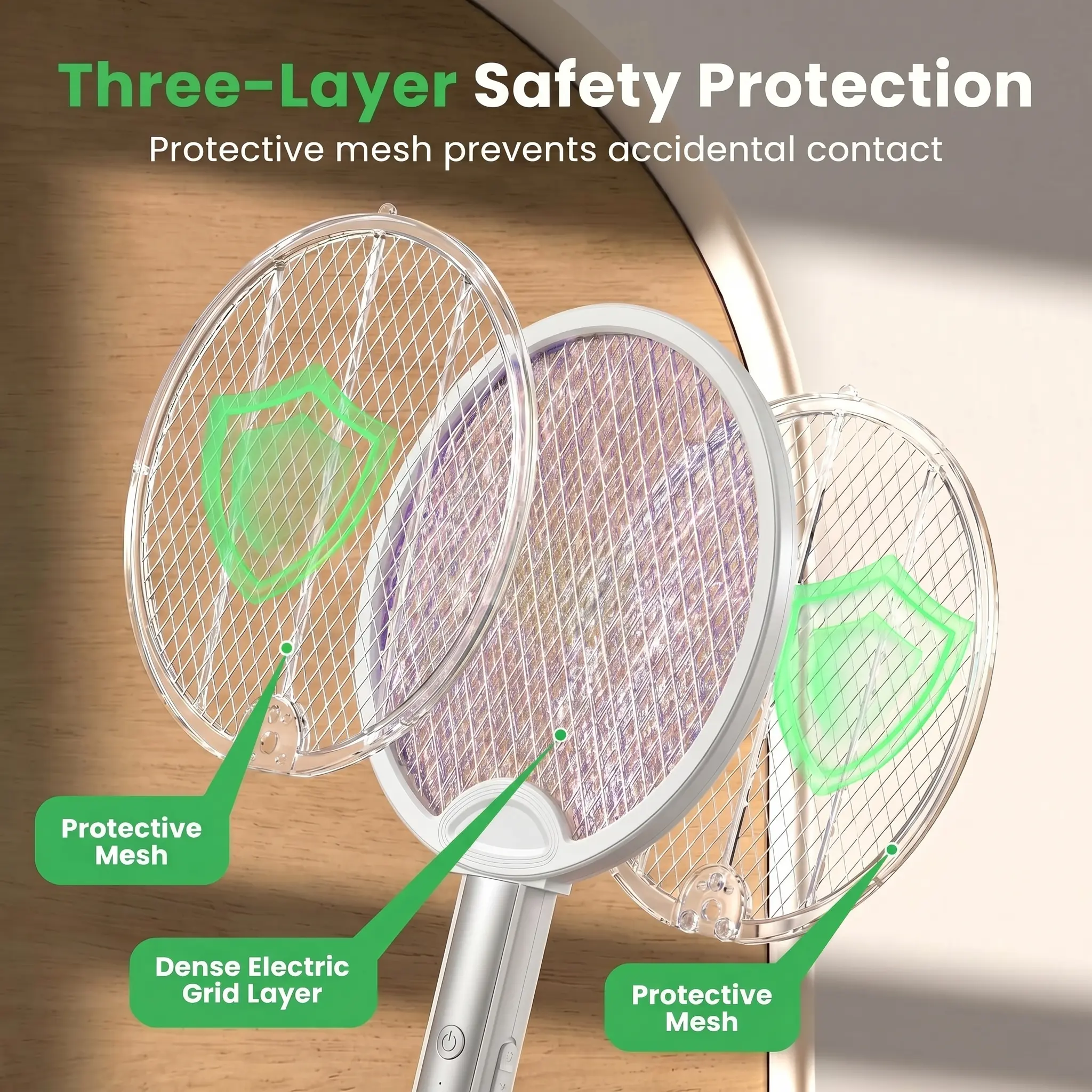 Foldable Electric Fly Swatter Racket 3000V, USB Rechargeable Bug Zapper with Purple Attractant Light, 1200mAh Portable Handheld Mosquito Killer - Kills Mosquitoes, Flies, Gnats, Wasps, Fruit Flies for Indoor Home, Backyard, Patio, Camping