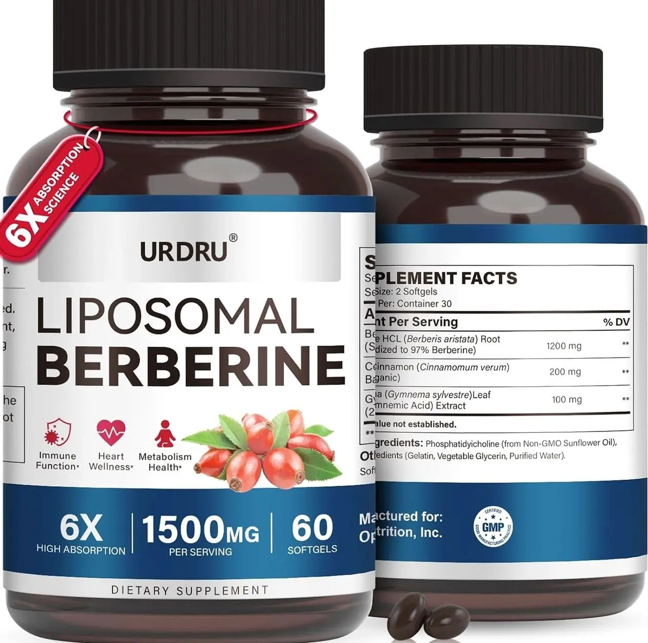 Berberine HCL Supplement 1500mg - with Ceylon Cinnamon & Gymnema, High Bioavailability Liposomal Berberine Capsules for Women and Men, AMPK Activator