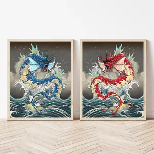 Dragon Pattern Wall Art, 2 Counts/set Frameless Abstract Anime Poster, Cartoon Dragon Wall Art Painting for Living Room Bedroom Dormitory Home Decor