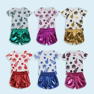 Kids girls short sleeves cheer top matching shorts clothes