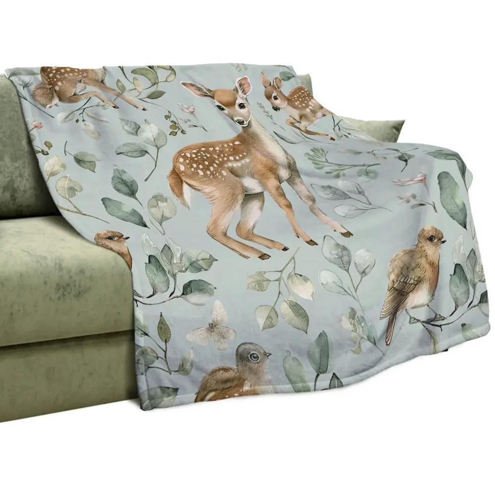 Vintage Watercolor Woodland Wildlife Print Animals Couch Throws Blanket, Soft Fuzzy Colorful Children's Throw for Couch - Festive Decor Home Supply Gift