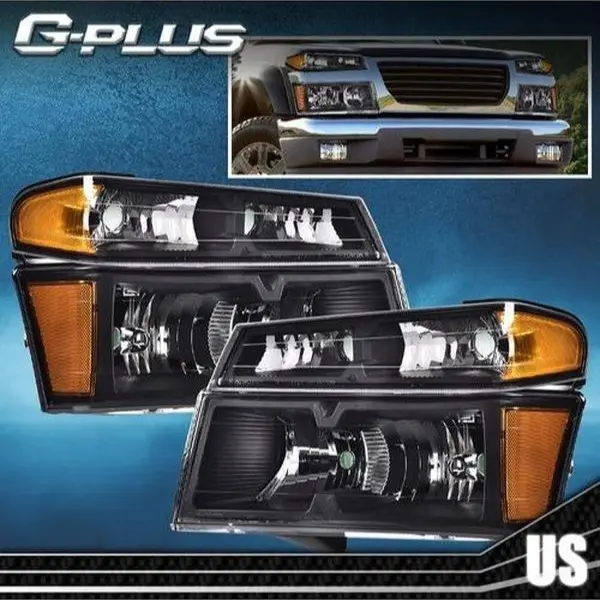 G-PLUS Headlights for 2004-2012 Chevy Colorado GMC Canyon Headlights +Bumper Lamp LH+RH