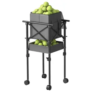 Joxpring Tennis Ball Hopper with Wheels - Height Adjustable Foldable Tennis Ball Basket with Storage Bag Ball Candy for 150 Pickleball & Tennis