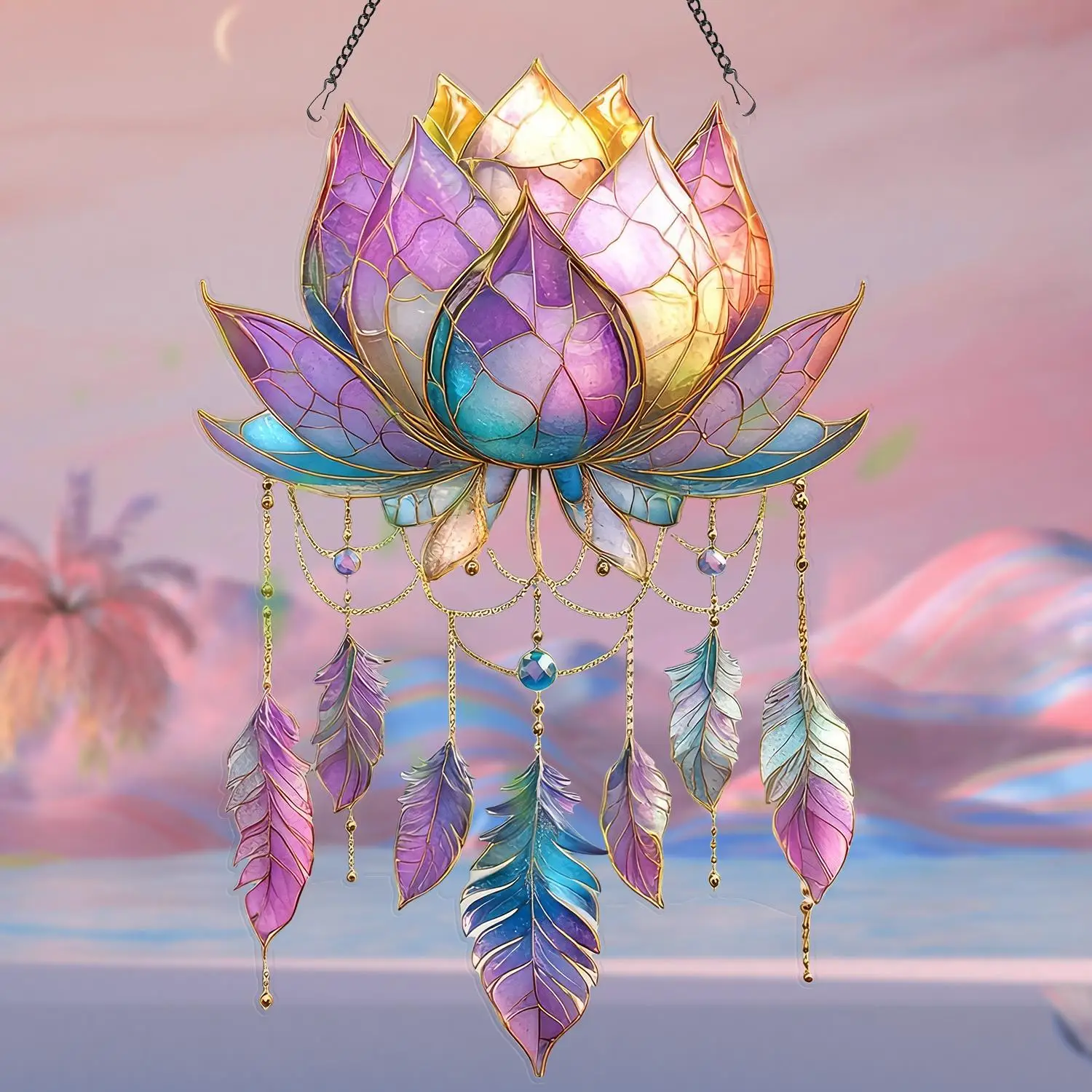 2D Lotus Design Hanging Decoration, Creative Dream Catcher, Double Sided Acrylic Hanging Ornament, Garden Balcony Creative Decoration