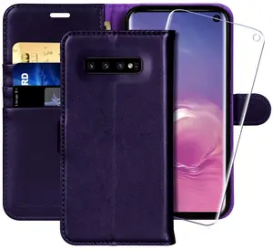 MONASAY Wallet Case Fit for Samsung Galaxy S8 S9 S10 S10E S10 Plus 5G，[Lens & Glass Screen Protector][RFID Blocking] Flip Folio Leather Cell Phone Cover with Credit Card Holder phone cases