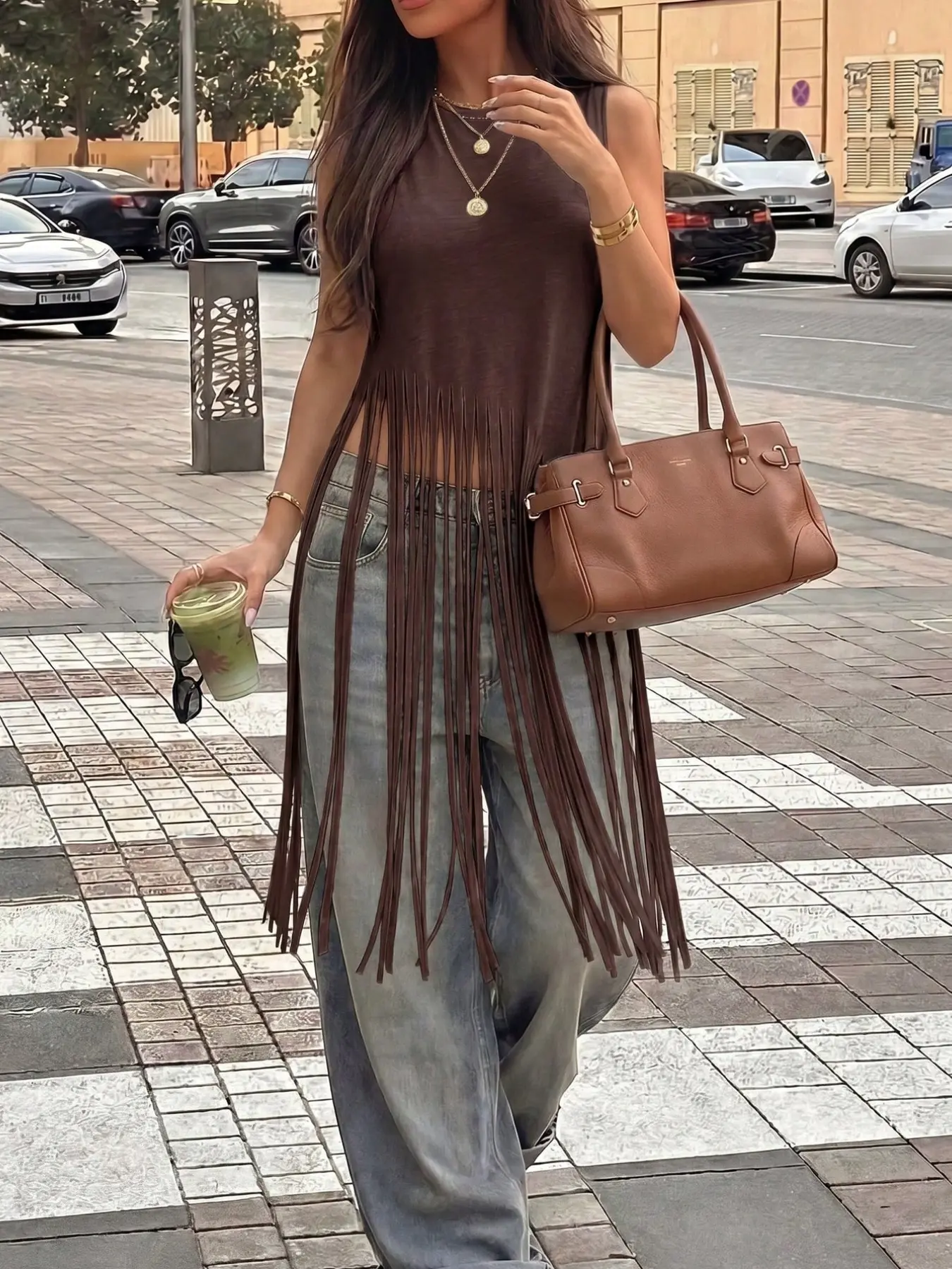 Women's Fringe Knit Vest, Sleeveless Asymmetrical Hem, Solid Basic Casual Top for Spring Summer, Streetwear Fashion, Comfortable and Stylish