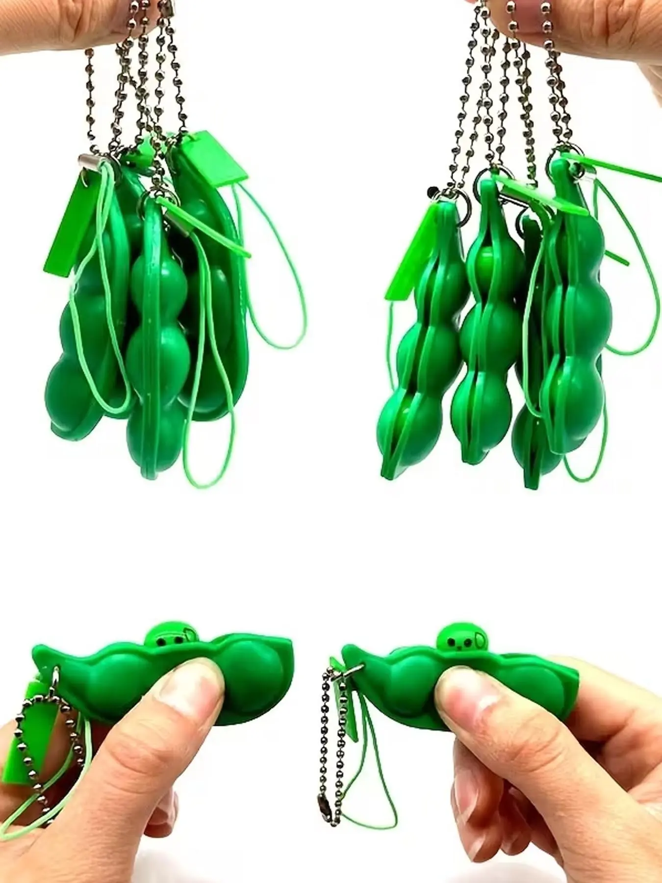 5/10pcs Real Pea Keychain, Keychain for bags, Cartoon Cute Edamame Pendant, Decompression Artifact, Can Be Used as Bag Ornaments, Key Rings, Novelty Accessories, Cute Keychain Accessory, Gifts for Children and Classmates