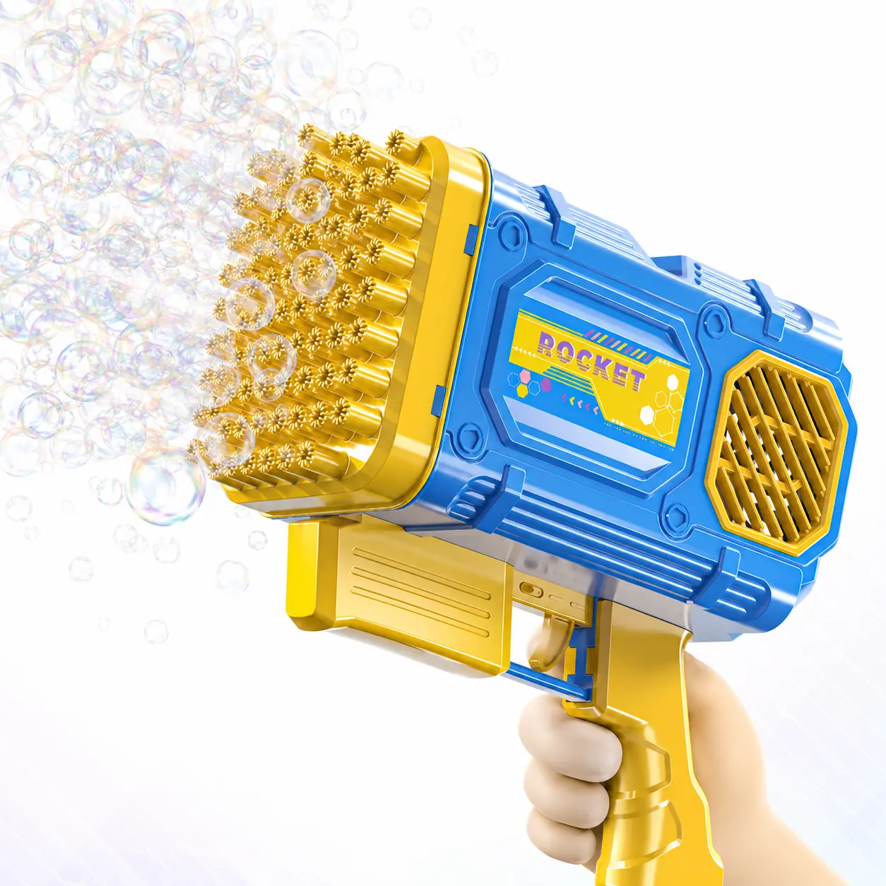 86-hole automatic light-up bubble gun machine,portable and safe bubble toy for children aged 3+,suitable for boys and girls,a great item for summer outdoor play,an excellent gift for birthdays,weddings,and Christmas parties,lighted electric bubble machine